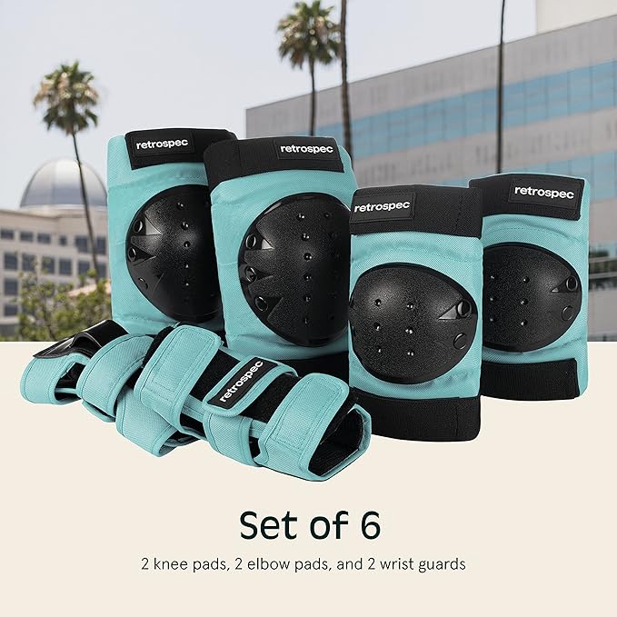 Retrospec Knee Pads, Elbow Pads & Wrist Guards for Men, Women & Kids - Protective Gear for Skateboarding, Roller Skate, Rollerblade, BMX & Scooter - Multi Sport Pad Set