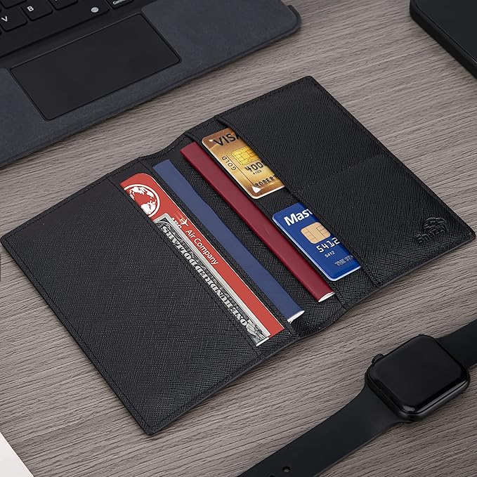 2 Passport Holder - Travel Essentials, RFID Blocking Wallet Credit Card Organiser, Plain Accessories Slim Cover For Men & Women