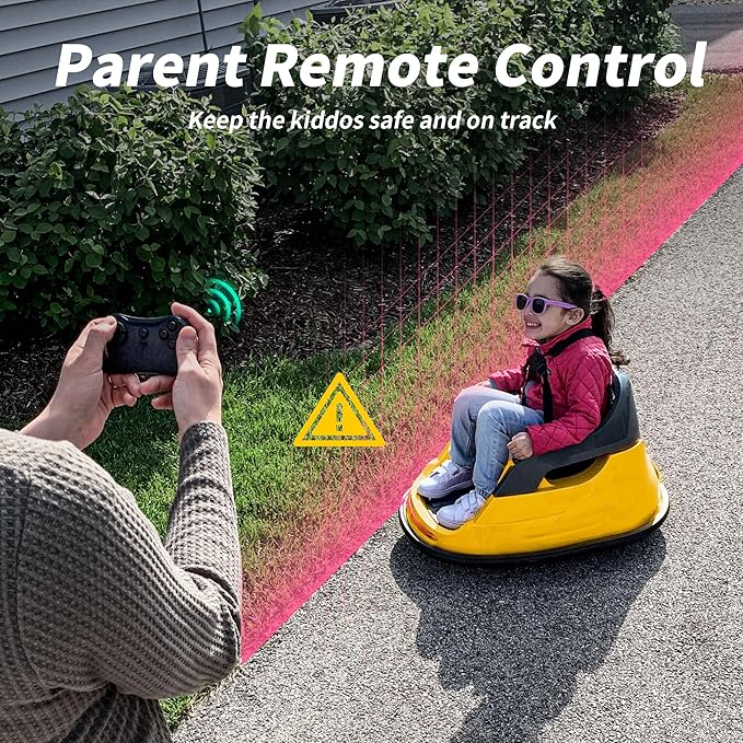 12V Kids Bumper Car, Electric Baby Bumper Car for Toddlers with Remote Control, 3 Speeds - Yellow