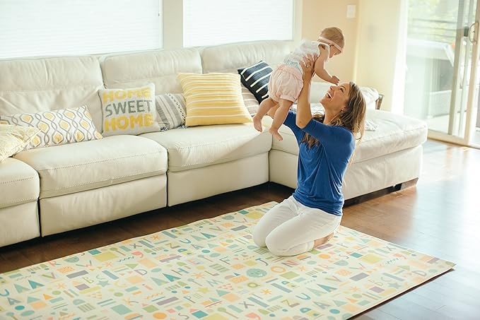 Baby Care Play Mat (Large, Sea Petals - Pink) 82'' x 55'' Original One-Piece Reversible Rollable Waterproof Play Mat for Infants, Babies, Toddler, and Kids