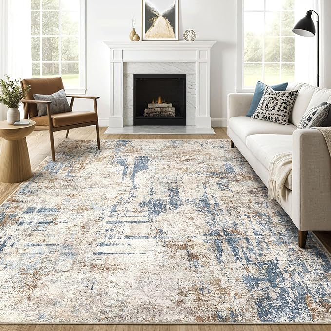 8x10 Area Rugs Washable Rug: Large Abstract Modern Soft Stain Resistant Indoor Floor Non Slip Accent Carpet for Living Room Bedroom Nursery Playroom Office Dining Room Dorm Home House Decor- Tan