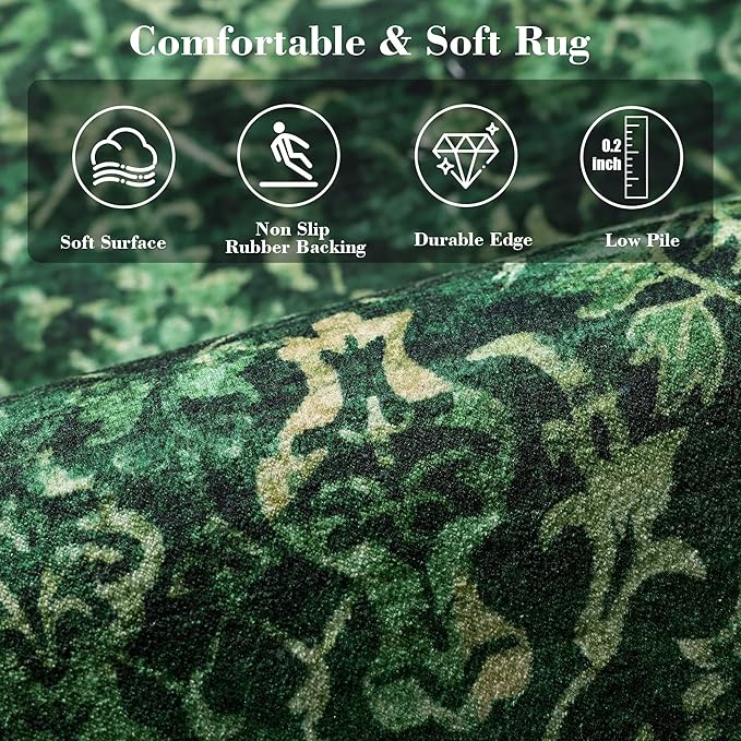 Deerly Dark Green Area Rugs 10x12 for Living Room Soft Non-Slip, Large Bedroom Rug Vintage Dining Room Rug Tribal Farmhouse Carpet for Dining Room Office Green