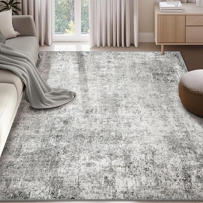 Washable Area Rugs 5'x8' Non-Slip Modern Abstract Soft for Living Room Entryway Bedroom Nursery, Print Pattern, Gray White Grey