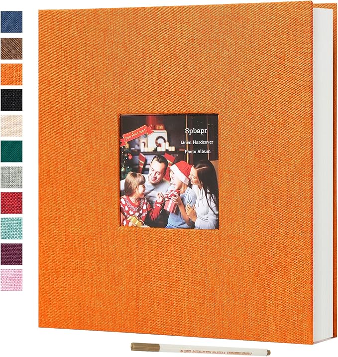 Spbapr Large Photo Album Self Adhesive Linen cover DIY Magnetic Scrapbook album with A Metal Pen Hold 4x6 5x7 6x8 8x10 10x12 Pictures 13.2"x12.8"60pages