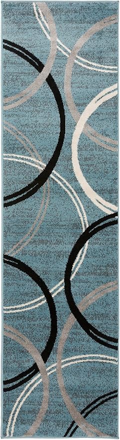 Rugshop Modern Wavy Circles Design Runner Rug 2'7" x 8' Blue