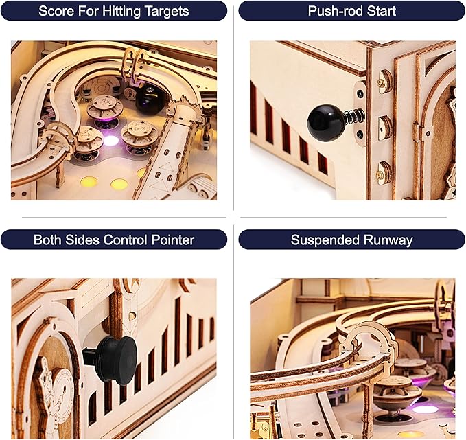 Rowood Wooden Puzzles 3D Pinball Machine Mechanical Model Wooden 3D Puzzles for Adults DIY Pinball Game Wooden Puzzle-Model Building Kits Christmas Birthday Gifts for Adult and 14+ Teens