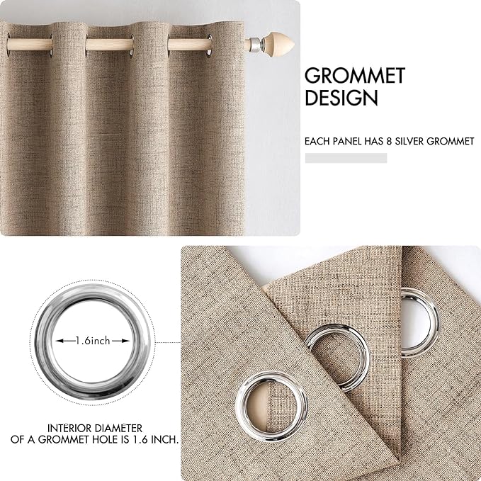 MIULEE 100% Blackout Linen Textured Curtains for Bedroom Solid Thermal Insulated Copper Brown Grommet Room Darkening Curtains & Drapes Luxury Decor for Living Room Nursery 52 x 96 Inch (2 Panels)