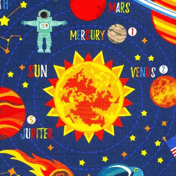 KC Cubs 3x5 Outer Space Solar System Toy Car Road Rug – Educational Play Mat Carpet for Kids, Toddlers, Nursery, Classroom, Playroom, Baby Daycare