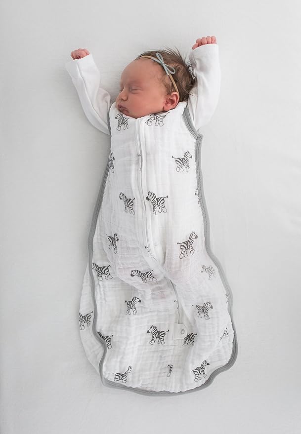 Amazing Baby Muslin Sleeping Sack, Zebra, Black, Large, Wearable Blanket with 2-way Zipper , Large 12-18 Month