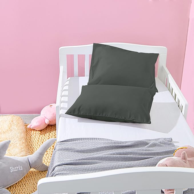 NTBAY 2 Pack Pillows with Microfiber Pillowcases, Soft Cotton Down Alternative 13x18 Zippered Pillow for Sleeping in Crib - Machine Washable - Breathable Travel Pillows, Dark Grey