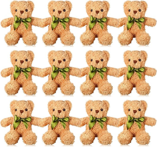 HyDren 12 Pack Bear Stuffed Animals 10 Inch Operation Christmas Bulk Items Small Bear Party Favors Plush Toys for Baby Shower Centerpiece Christmas Birthday Gifts(Light Brown)