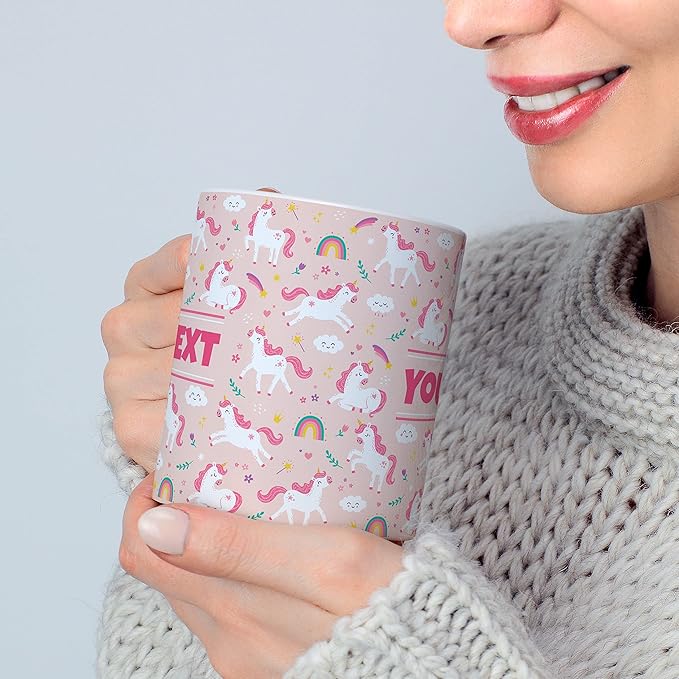 Personalized Mug for Kids - Pink Unicorn - Custom Name/Text, Ceramic Hot Chocolate/Cocoa/Coffee Cup for Girls, Birthday/Christmas/Holiday Gift - 15 oz, Pink Handle