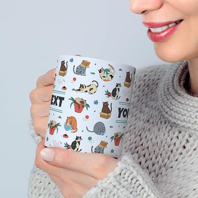 Personalized Mug for Kids - Cats - Custom Name/Text, Ceramic Hot Chocolate/Cocoa/Coffee Cup for Boys/Girls, Birthday/Christmas/Holiday Gift - 15 oz, White Handle