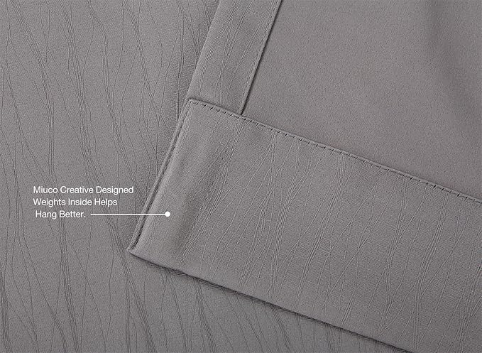 MIUCO Blackout Curtains Room Darkening Curtains Textured Grommet Curtains 2 Panels for Living Room 52 x 84 Inch Grey