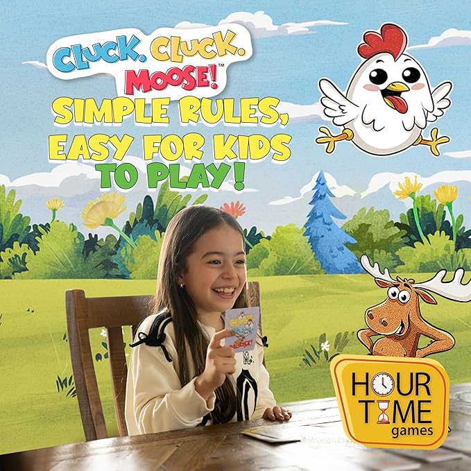 Hour Time Games Cluck Cluck Moose – Hilarious Animal-Themed Card Game for a Fun Family Game Night, Family Games for Kids & Families, Reunion Gift Ideas, Fun Stuff for Reunions & Ideal Gifts for Ages 4