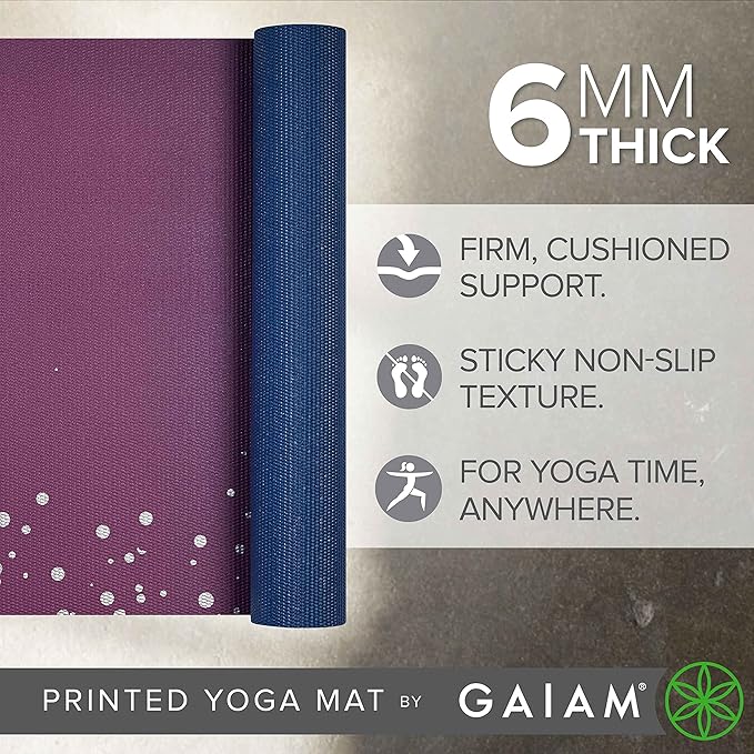 Gaiam Yoga Mat - Premium 6mm Print Extra Thick Non Slip Exercise & Fitness Mat for All Types of Yoga, Pilates & Floor Workouts (68"L x 24"W x 6mm Thick)