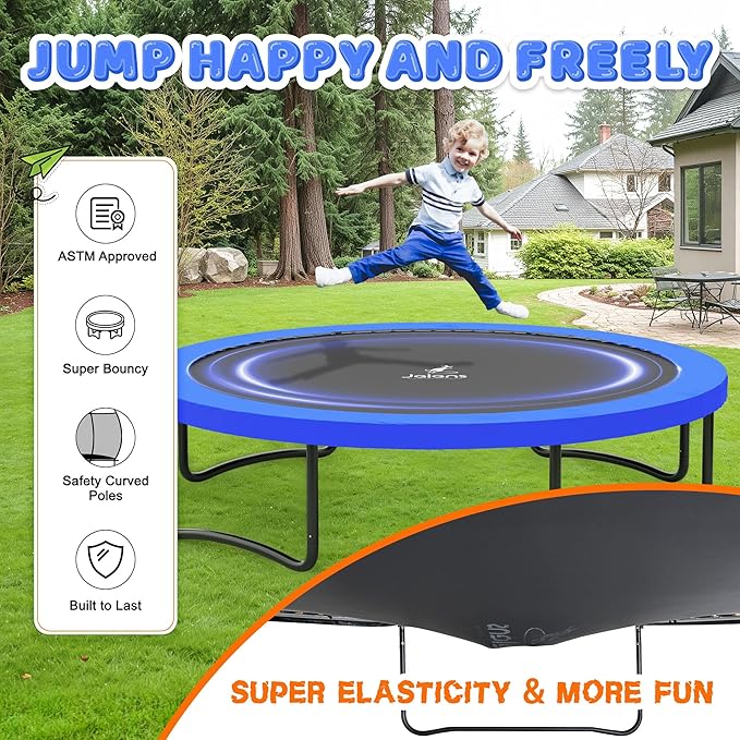 Trampoline 8FT 10FT 12FT 14FT 16FT, Recreational Trampolines with Enclosure Net and Ladder, Outdoor Anti-Rust Trampolines for Kids and Adults, ASTM Approved