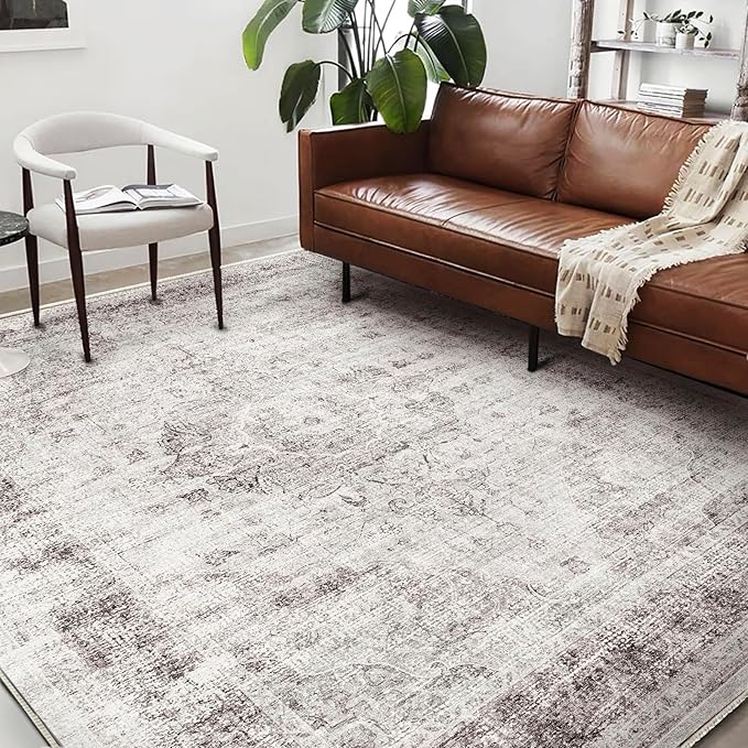 Washable Area Rug 10'x14' Floral red Boho Design Non-Shedding Easy Care Ideal for High Traffic Areas in Living Room Bedroom Office Coffee Table Kitchen Large Carpet
