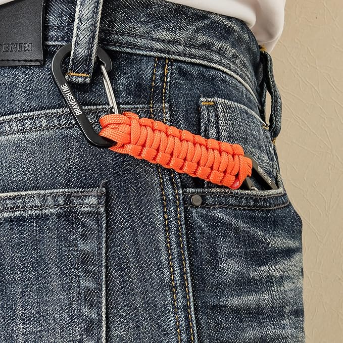 BRAVESHINE Paracord Keychain Carabiner Clip, D Ring Lanyard Hanger Stroller Hook for Water Bottle, Key, Backpacks, Men, Women