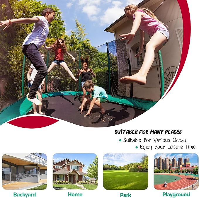 55IN Trampoline for Kids - Indoor/Outdoor Play with Enclosure Net - Easy to Assemble Recreational Trampoline - Red