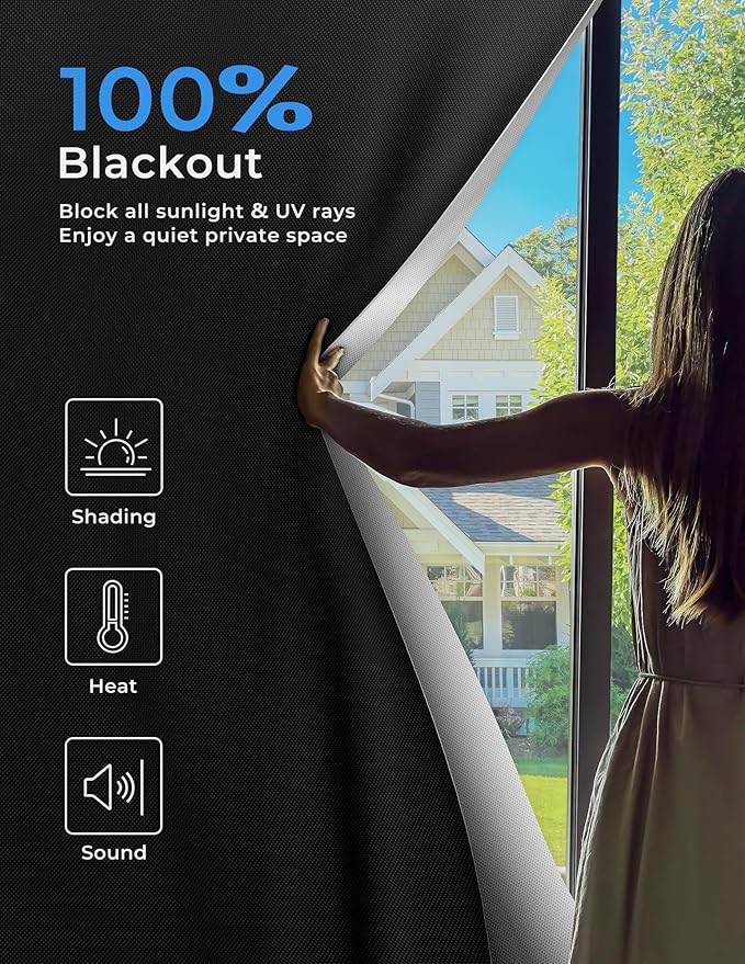 Sumobaby Blackout Curtains for Bedroom Portable 26"x75",No Drill Blackout Shades with Upgraded Hook&Loop Tapes,100% Black Out Window Cover,Thermal Insulated Blinds for Bedroom,Nursery(1 Panel,Black)