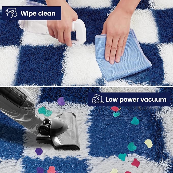 Super Soft Rug for Bedroom, 6x9 ft Blue and White Area Rug Classic Checkered Shaggy Anti-Skid High Pile Soft Fluffy Rug Fuzzy Carpet for Living Room Bedroom Kids Room Nursery, Dorm