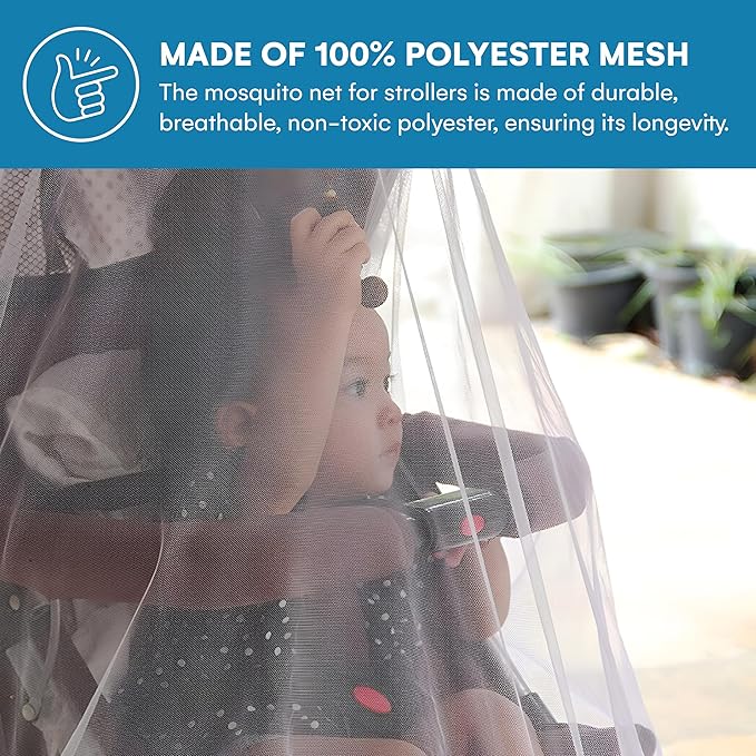 Enovoe Mosquito Net for Stroller and Baby Crib - Durable Mesh Bug Net Cover with Elastic Edge - Fits Strollers, Bassinets, Playards, and Mini Cribs - Travel Essential for Newborns - 63x64-Inch (White)