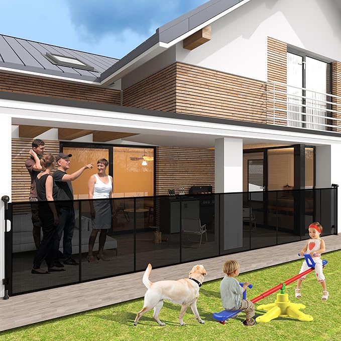 200" Retractable Baby Gates Extra Wide for Large Opening, 41" Extra Tall Retractable Dog Gate Pet Gates, Long Child Safety Mesh Gate with Fiberglass Rods for Stairs, Doorways, Hallways, Indoor/Outdoor