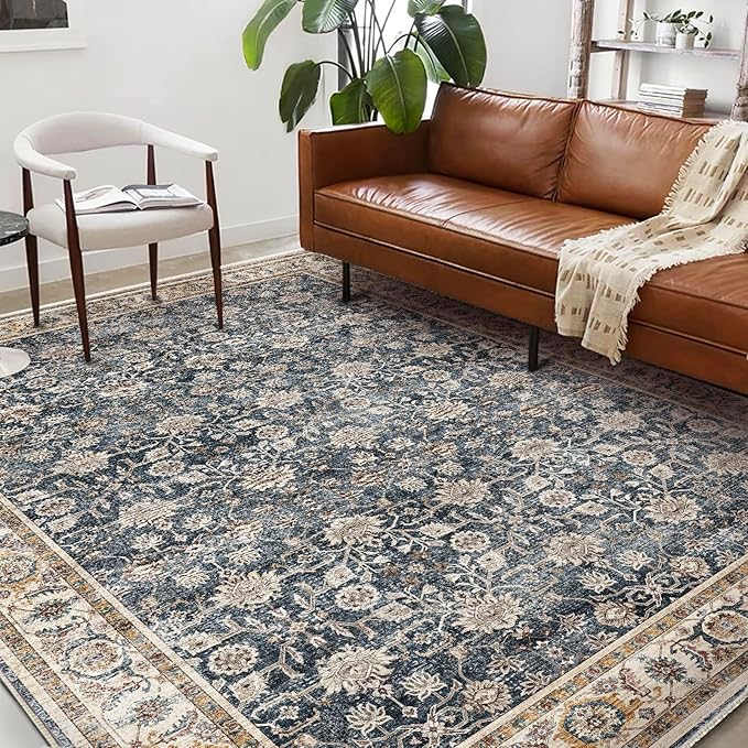 Washable Area Rug 10'x14' Boho Design Non-Shedding Easy Care Ideal for High Traffic Areas in Living Room Bedroom Office Coffee Table Kitchen Large Carpet
