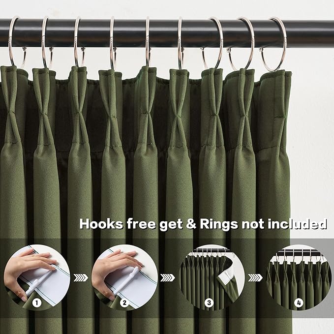 KEQIAOSUOCAI 96 Inch Curtains with Pinch Pleat,Warm Cold Blocking Block Out Room Darkening Curtain Drapes for Living Room 8 ft Tall(Dark Olive Green, 40" W x 96" L,2 Panels)