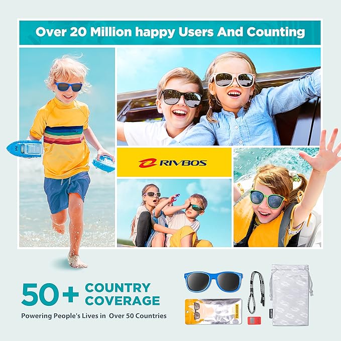RIVBOS Kids Sunglasses Polarized UV Protection Flexible Rubber Glasses Shades with Strap for Boys Girls RBK004