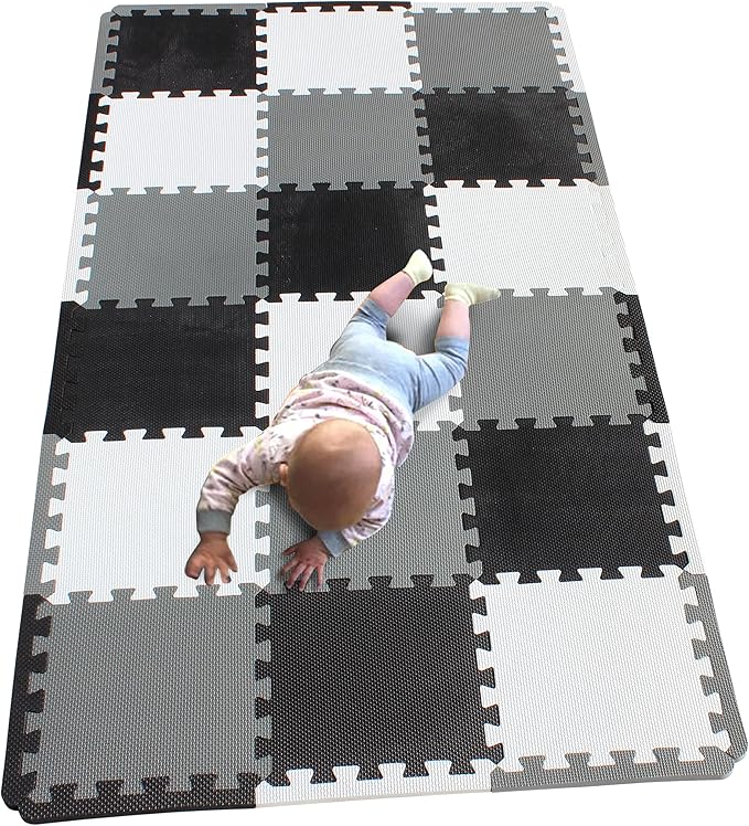 MQIAOHAM® 18 Pieces + 18 Edges Puzzle Play Mats, Soft Baby Play Mat, Kids Interlocking Foam Floor Tiles, Toddlers Carpet Playmats XZ301018-101104112