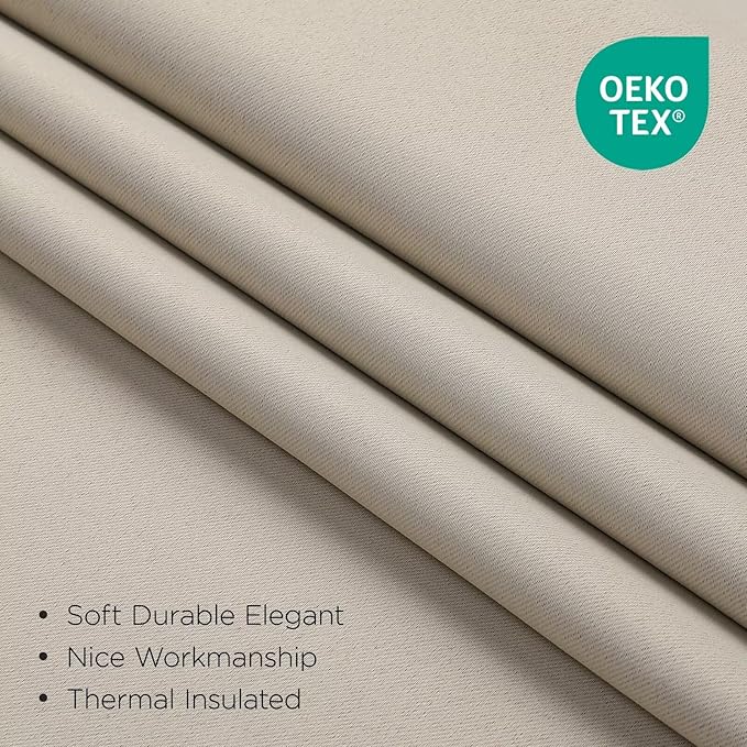 Joydeco 90 Inch Blackout Curtains for Bedroom, Thermal Insulated Black Out Curtains 2 Panels Set, Room Darkening Drapes for Living Room Window Rod Pocket Back Tab (W52 x L90 Inch, Light Beige)