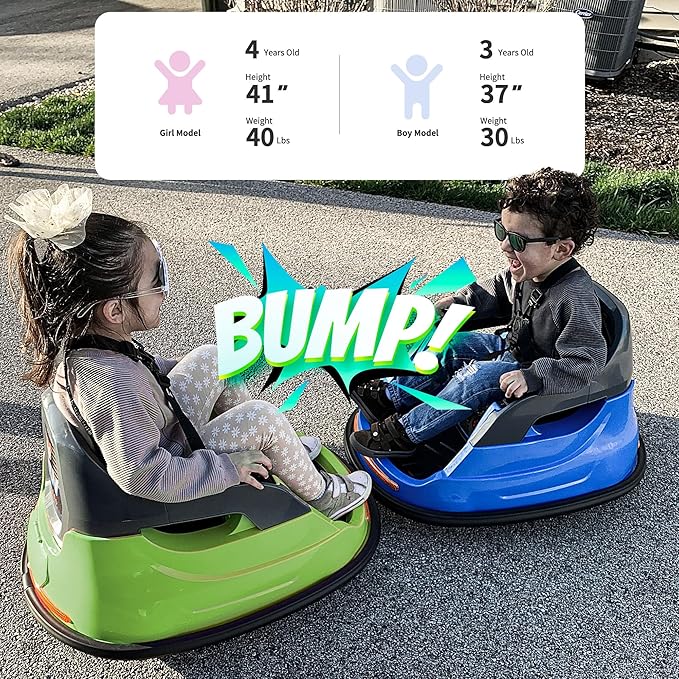 Baby Bumper Car, 6V Electric Kids Bumper Car for Toddlers with Remote Control, Bluetooth - Green