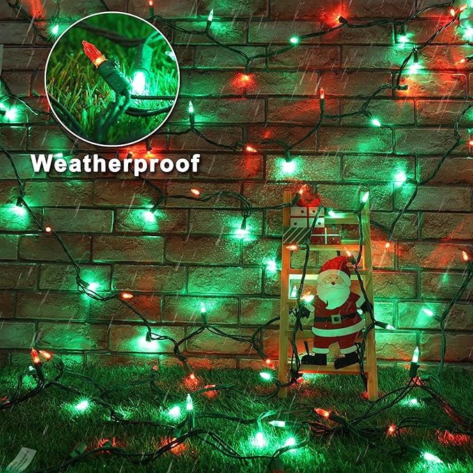 Brizled Red & Green Christmas Lights, 33ft 100 LED Christmas String Lights, 120V UL Certificated Xmas Tree Light Connectable, Mini Xmas Light Set Indoor Outdoor for Holiday Tree Party Home Decor