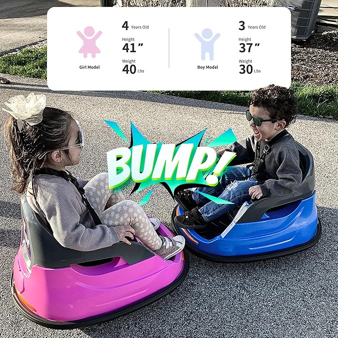 Baby Bumper Car, 6V Electric Kids Bumper Car for Toddlers with Remote Control, Bluetooth - Hot Pink