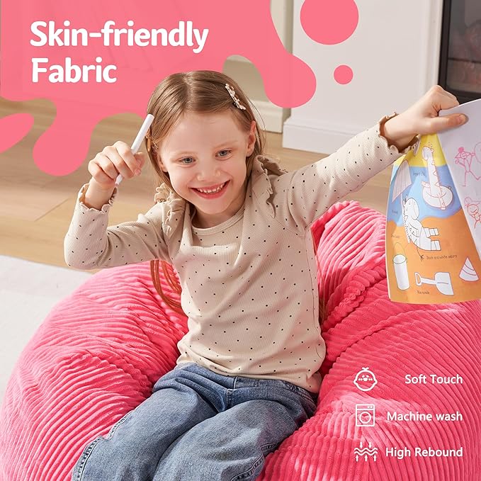 Homguava 2FT Bean Bag Chair,Teardrop Bean Bags Small Beanbag Chair with Memory Foam Filled and Ultra Soft Corduroy Cover for Living Room, Bedroom (Small,Pink)