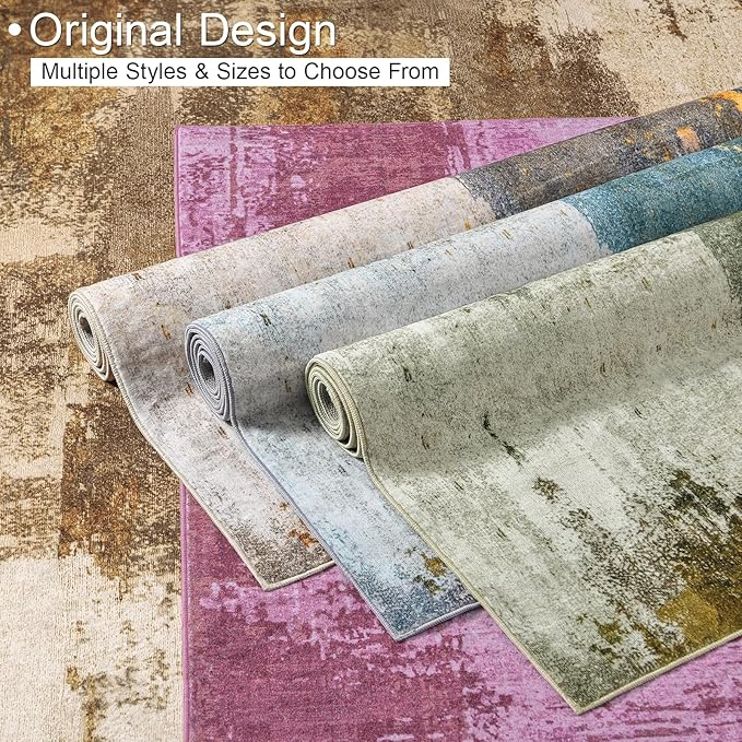Entryway Rug 2x3 Green Rug, Washable Abstract Small Rugs Non-Slip Low Pile Throw Rugs for Kitchen Floor, Front Door, Bedroom Bedside