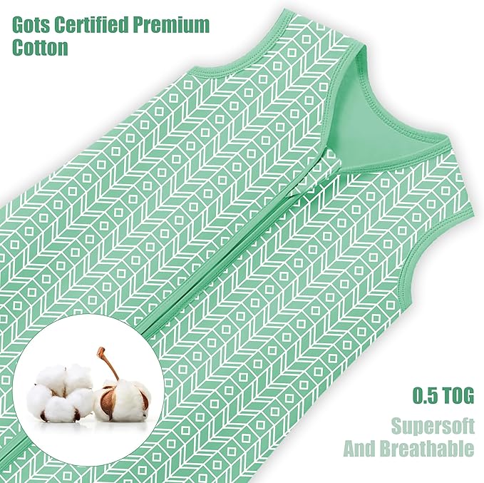 SWEET DOLPHIN Baby Sleep Sack 0-6 Months - 100% Cotton 2-Way Zipper TOG 0.5 Infant Wearable Blanket, Newborn Essentials Toddler 3 Pack Sleeping Sacks - Green