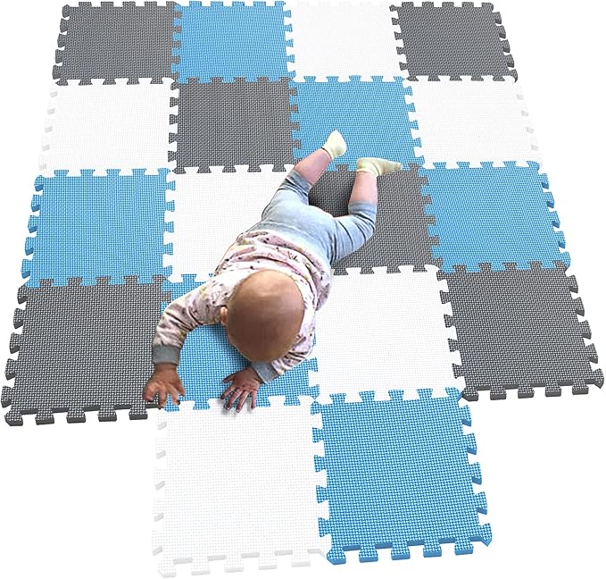 MQIAOHAM® 18 Pieces Puzzle Play Mats, Soft Baby Play Mat, Kids Interlocking Foam Floor Tiles, Toddlers Carpet Playmats G301018-101107112