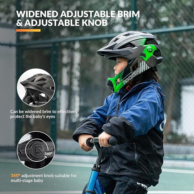 ROCKBROS Kids Bike Helmet Adjustable Detachable Full Face Bike Helmet for Children Bicycle, Skateboard, Scooter, Protective Gear