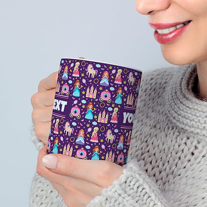 Personalized Mug for Kids - Princesses - Custom Name/Text, Ceramic Hot Chocolate/Cocoa/Coffee Cup for Girls, Birthday/Christmas/Holiday Gift - 15 oz, Light Blue Handle