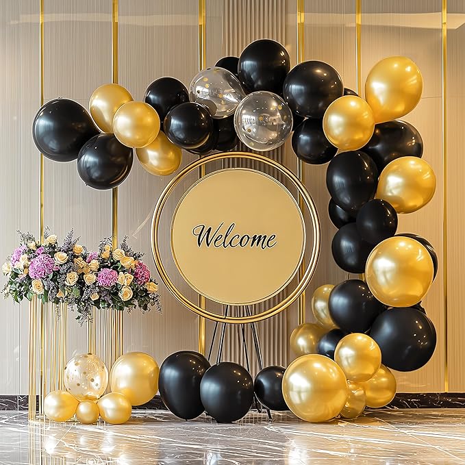 JOYIN 150 Pcs Black Balloons, Different Sizes 18 12 10 5 Inch Black Latex Balloon Arch Kit with Instruction for Birthday Party Graduation Wedding Holiday Decoration