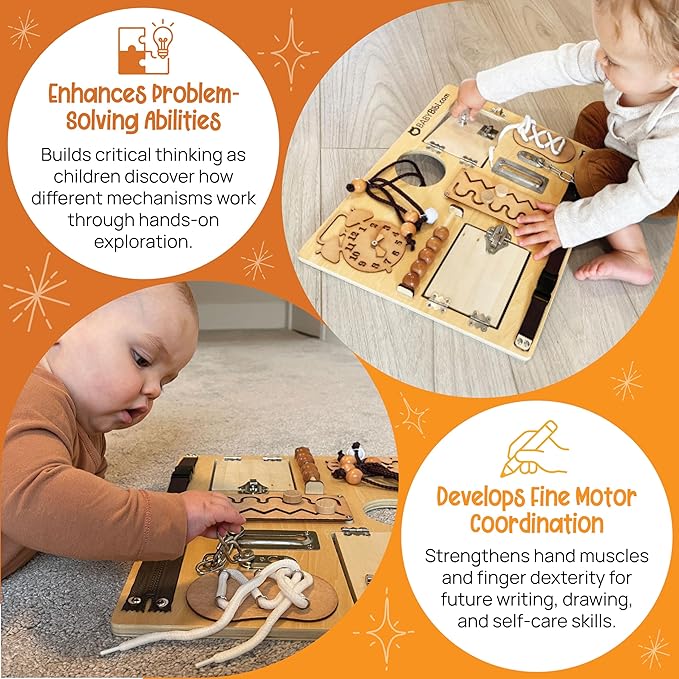 10-in-1 Montessori Busy Board for Toddlers - Safe, Durable Sensory Activity Board with Locks, Shoelaces & More - Perfect Educational Toy Built for Growth & Travel - Recommended for Ages 3 Years & Up
