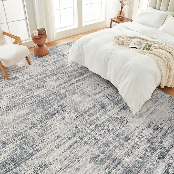 Area Rug for Living Room: 10x12 Washable Neutral Abstract Modern Soft Rugs Non Slip Indoor Floor Stain Resistant Large Carpet for Bedroom Dining Room Office Nursery - Gray