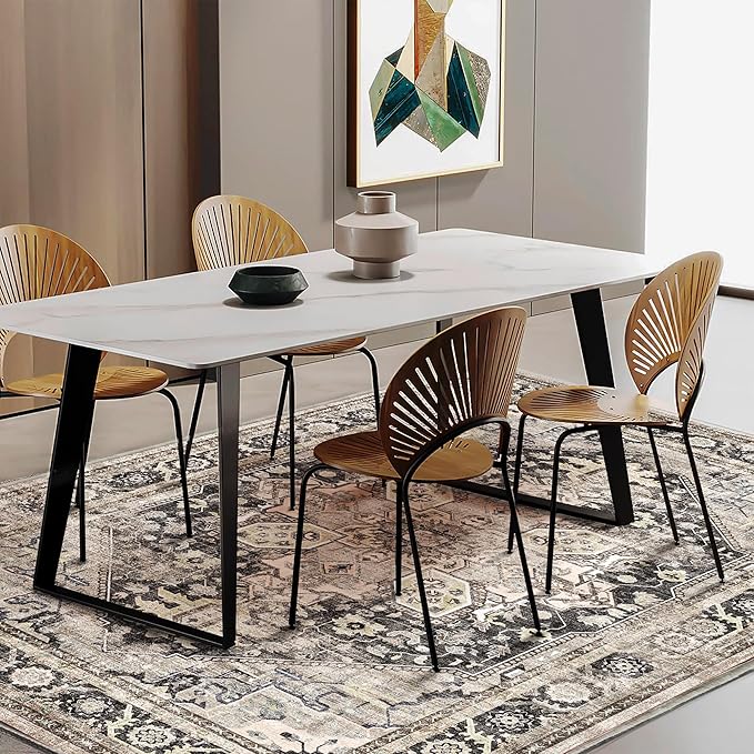 3'x5' Washable Thin Area Rug Black-Purple Khaki Vintage Traditional Floor Cover Foldable Indoor Distressed Non Slip Carpet for Bedroom Living Room Bathroom