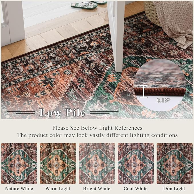Lahome Area Rugs 9x12 Living Room - Non-Slip Ultra-Thin Washable Large Carpet, Non-Shedding Oriental Vintage Distressed Carpet Rug for Dining Room Bedroom Office