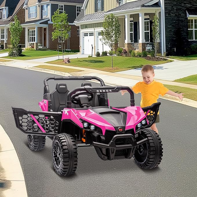 24V 2 Seater Ride On Car Truck, Power Wheels Kids UTV w/Parent Remote Control, 3.1 MPH Max Speed, Music Player, LED Lights & Storage, Electric Vehicle Ride On Toy for Kids Toddler Ages 3-8, Pink