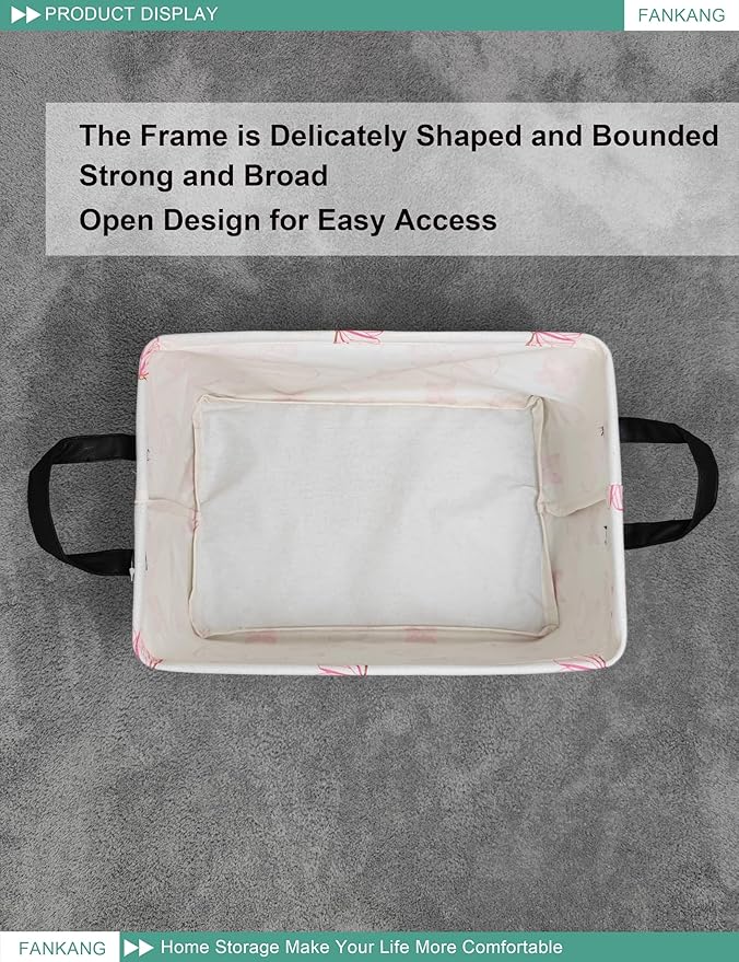 FANKANG Storage Bins, Nursery Hamper Canvas Laundry Basket Foldable with Waterproof PE Coating Large Storage Baskets for Kids Boys and Girls, Office, Bedroom, Clothes,Toys(Rec-pink butterfly