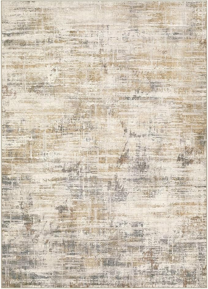 Area Rug for Living Room: 4x6 Washable Neutral Abstract Modern Soft Rugs Non Slip Indoor Floor Stain Resistant Carpet for Bedroom Dining Room Office Nursery - Golden Brown